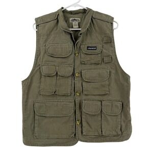 Campmor Vest Mens Small Green Canvas Quilted Hunting Fishing Outdoor Safari Y2K